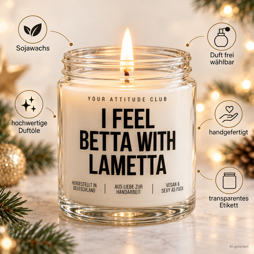 I FEEL BETTA WITH LAMETTA | Weihnachtskerze Duftkerze Weihnachten Weihnachtsgeschenk Geschenkidee Wichtelgeschenk für Freundin Kollegin