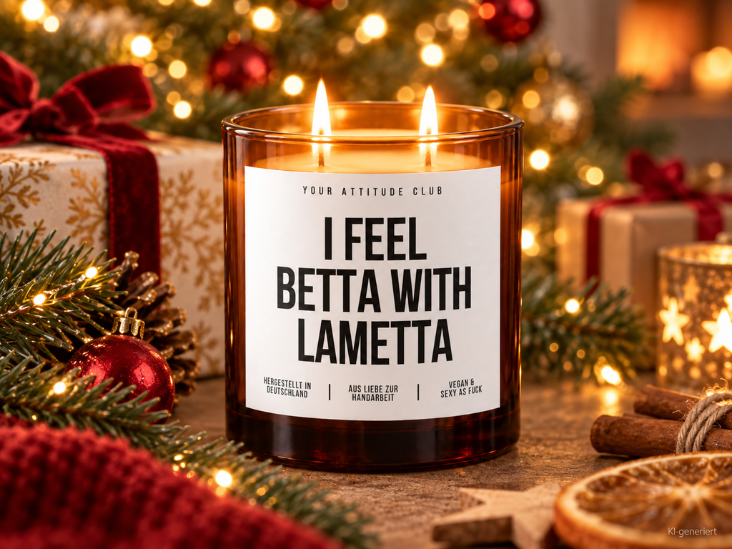 I FEEL BETTA WITH LAMETTA – Weihnachtskerze | Weihnachtsgeschenk | lustige Geschenkidee für Freunde, Kolleg:innen & Familie | Wichtelgeschenk