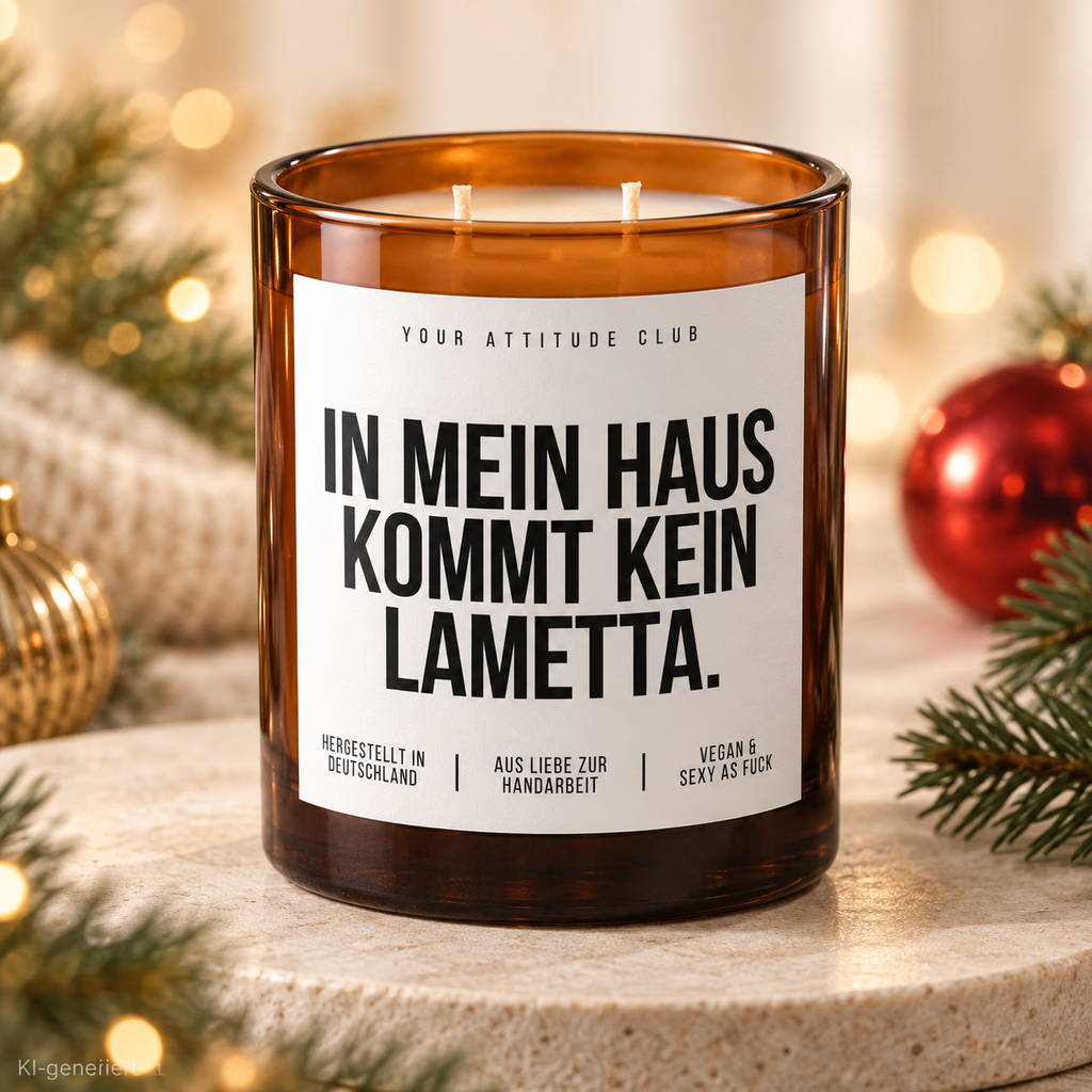 IN MEIN HAUS KOMMT KEIN LAMETTA. – Weihnachtskerze | Lustiges Weihnachtsgeschenk | Geschenk für Freunde, Familie & Kolleg:innen | Geschenkidee Weihnachten