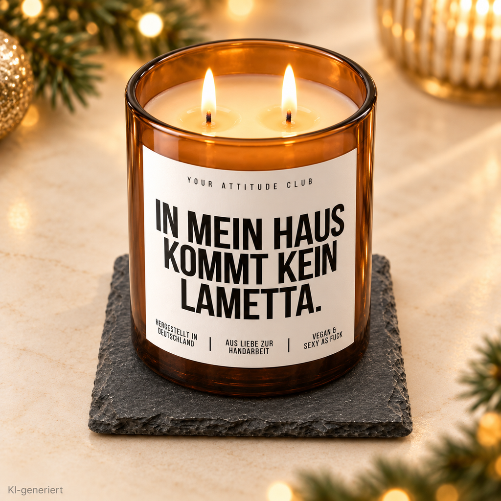 IN MEIN HAUS KOMMT KEIN LAMETTA. – Weihnachtskerze | Lustiges Weihnachtsgeschenk | Geschenk für Freunde, Familie & Kolleg:innen | Geschenkidee Weihnachten