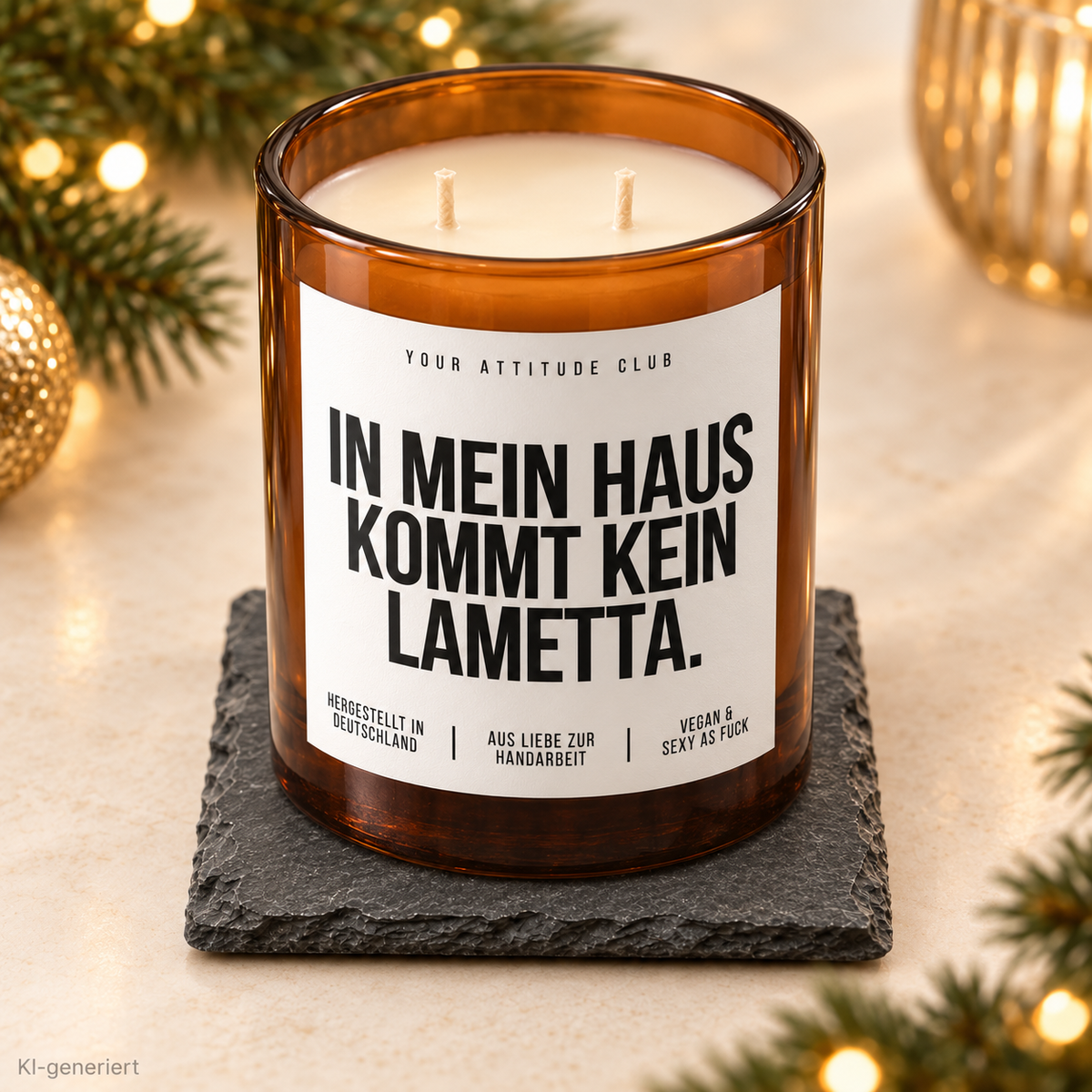 IN MEIN HAUS KOMMT KEIN LAMETTA. – Weihnachtskerze | Lustiges Weihnachtsgeschenk | Geschenk für Freunde, Familie & Kolleg:innen | Geschenkidee Weihnachten