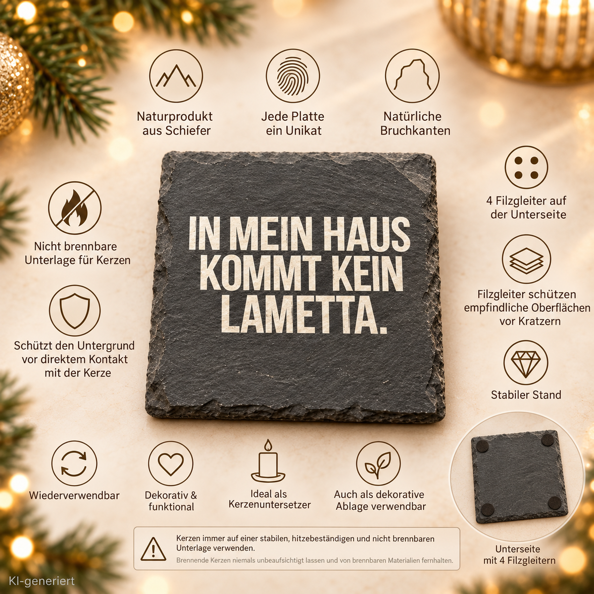 IN MEIN HAUS KOMMT KEIN LAMETTA. – Weihnachtskerze Naturgras Etikett | Weihnachtsgeschenk | Wichtelgeschenk | Geschenkidee Weihnachten