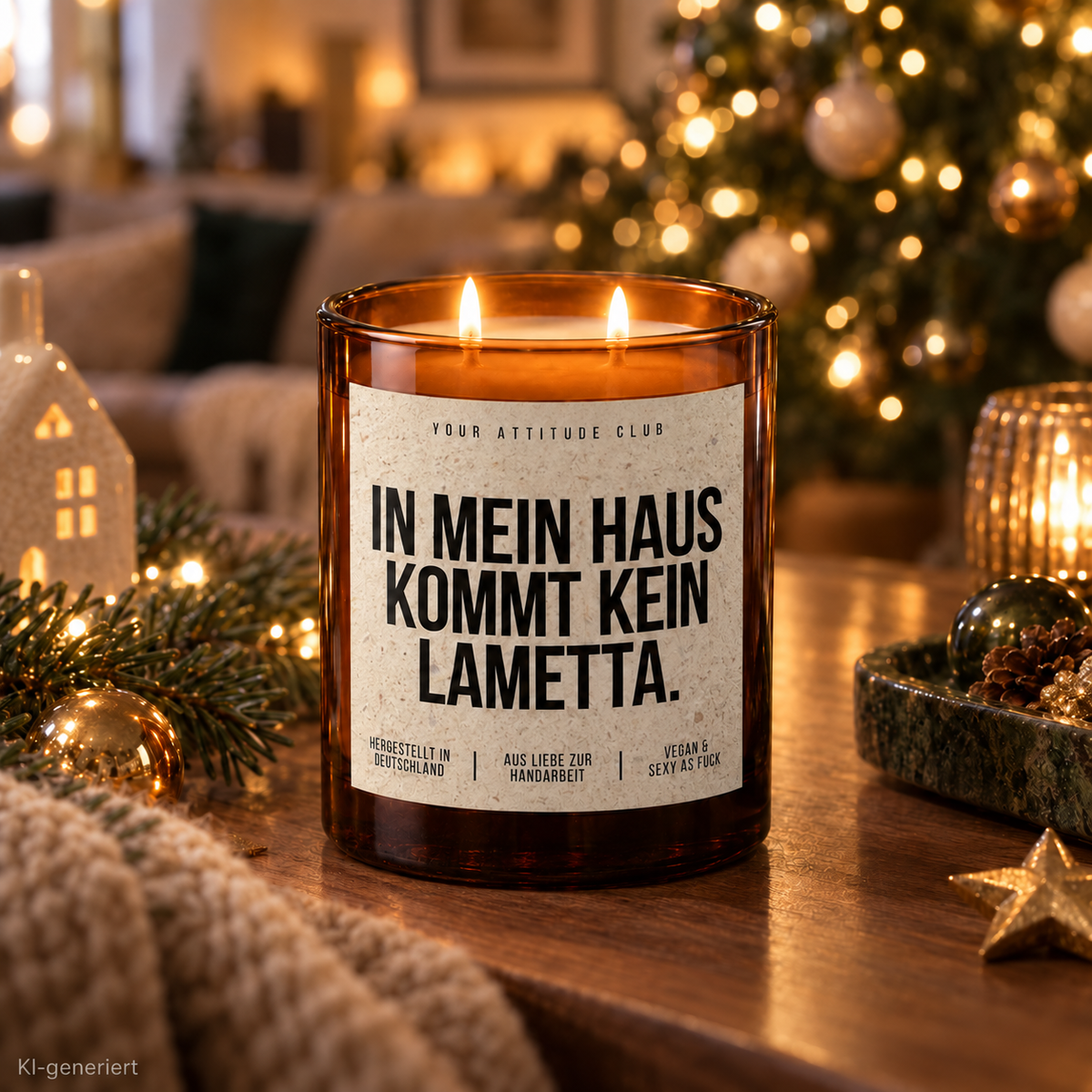 IN MEIN HAUS KOMMT KEIN LAMETTA. – Weihnachtskerze | Lustiges Weihnachtsgeschenk | Geschenk für Freunde, Familie & Kolleg:innen | Geschenkidee Weihnachten