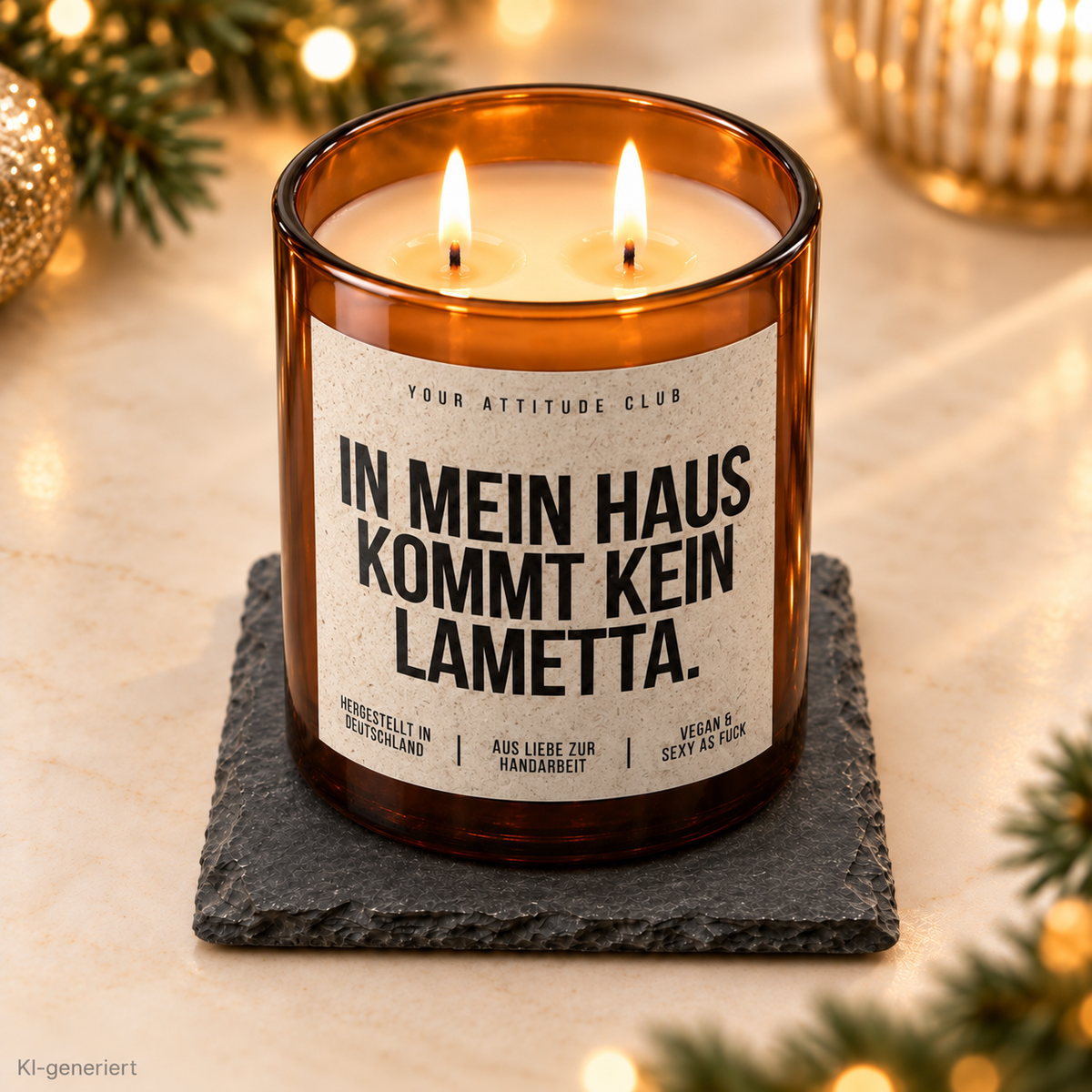 IN MEIN HAUS KOMMT KEIN LAMETTA. – Weihnachtskerze | Lustiges Weihnachtsgeschenk | Geschenk für Freunde, Familie & Kolleg:innen | Geschenkidee Weihnachten