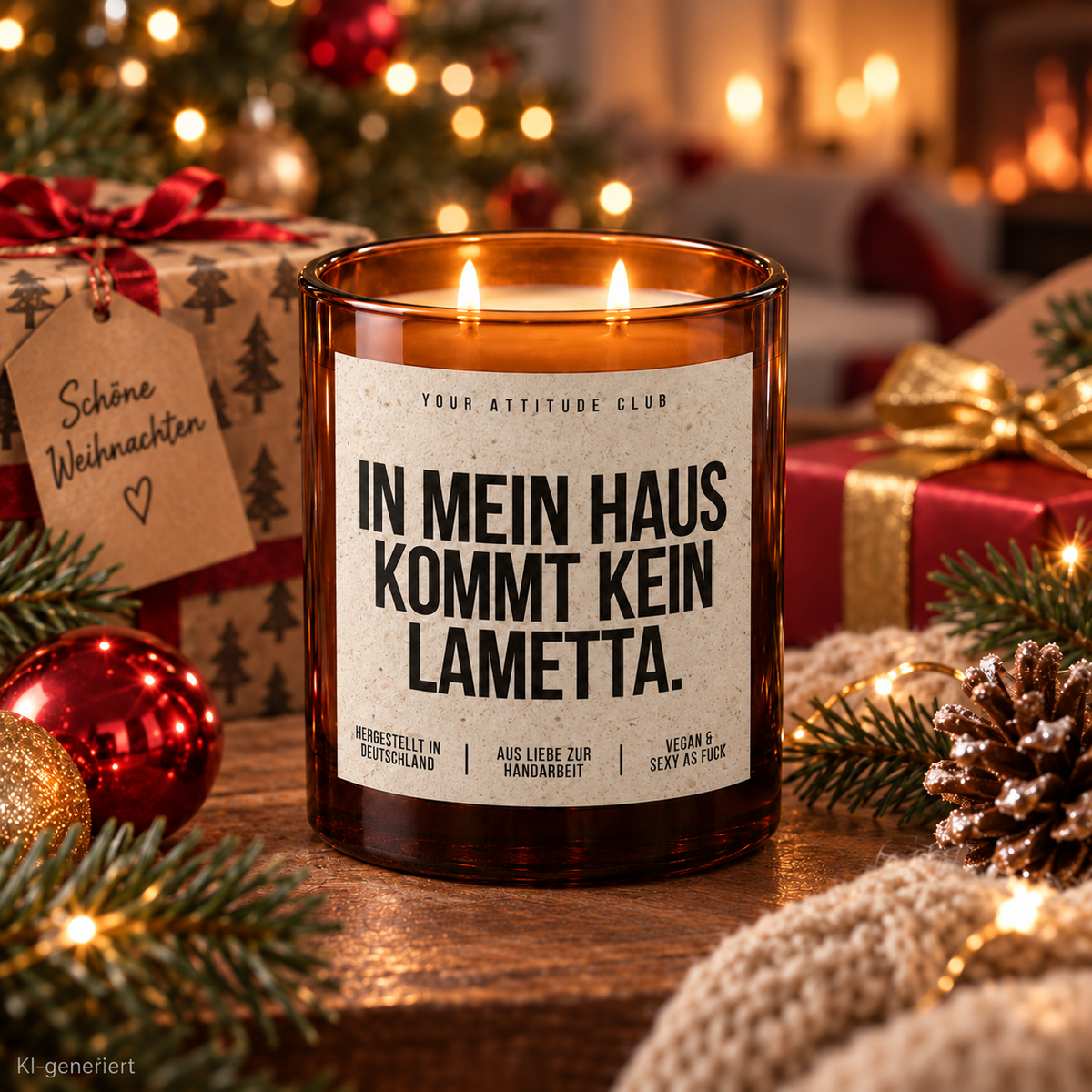 IN MEIN HAUS KOMMT KEIN LAMETTA. – Weihnachtskerze | Lustiges Weihnachtsgeschenk | Geschenk für Freunde, Familie & Kolleg:innen | Geschenkidee Weihnachten