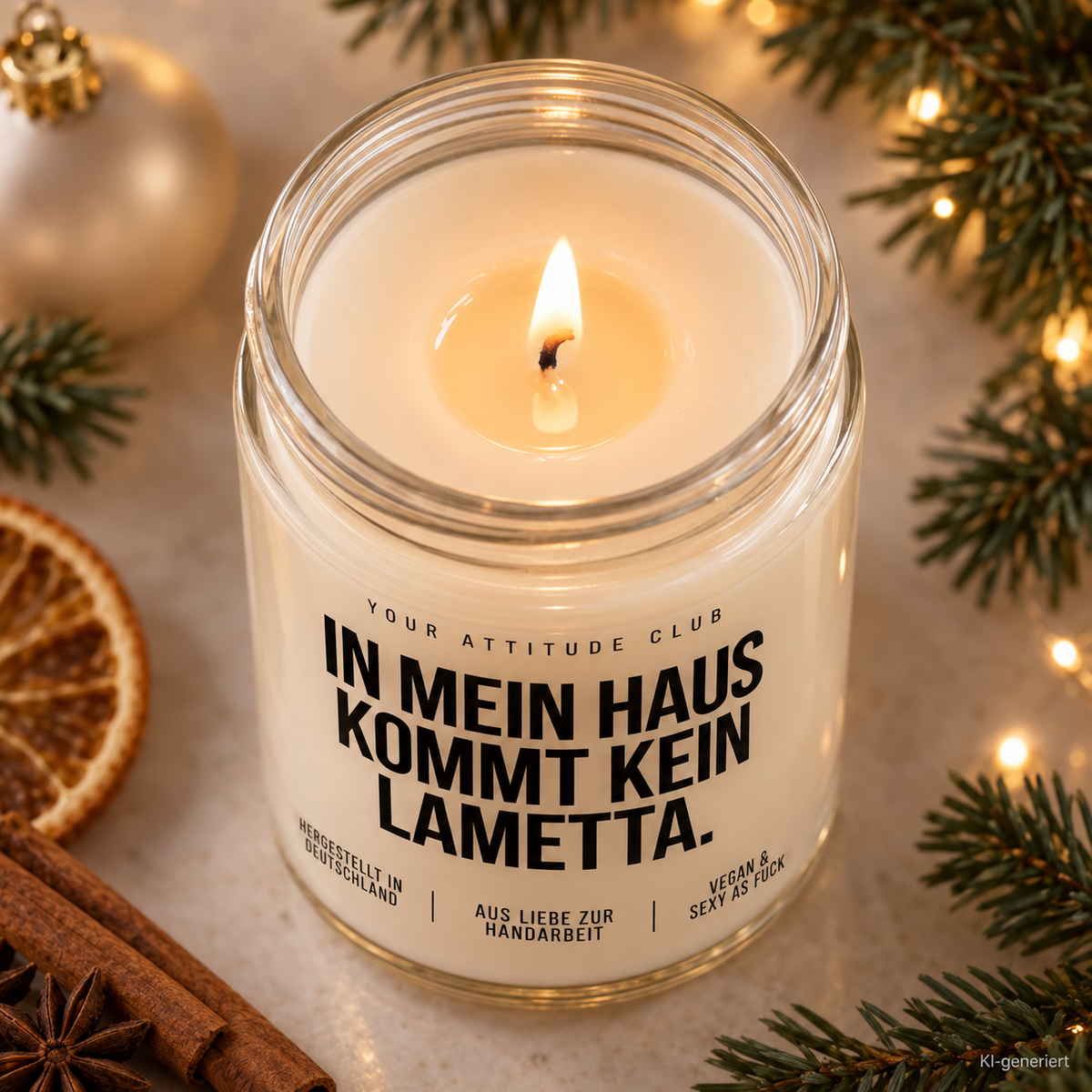IN MEIN HAUS KOMMT KEIN LAMETTA. | Weihnachtskerze Duftkerze Weihnachten Weihnachtsgeschenk Wichtelgeschenk Geschenkidee für Familie Freunde