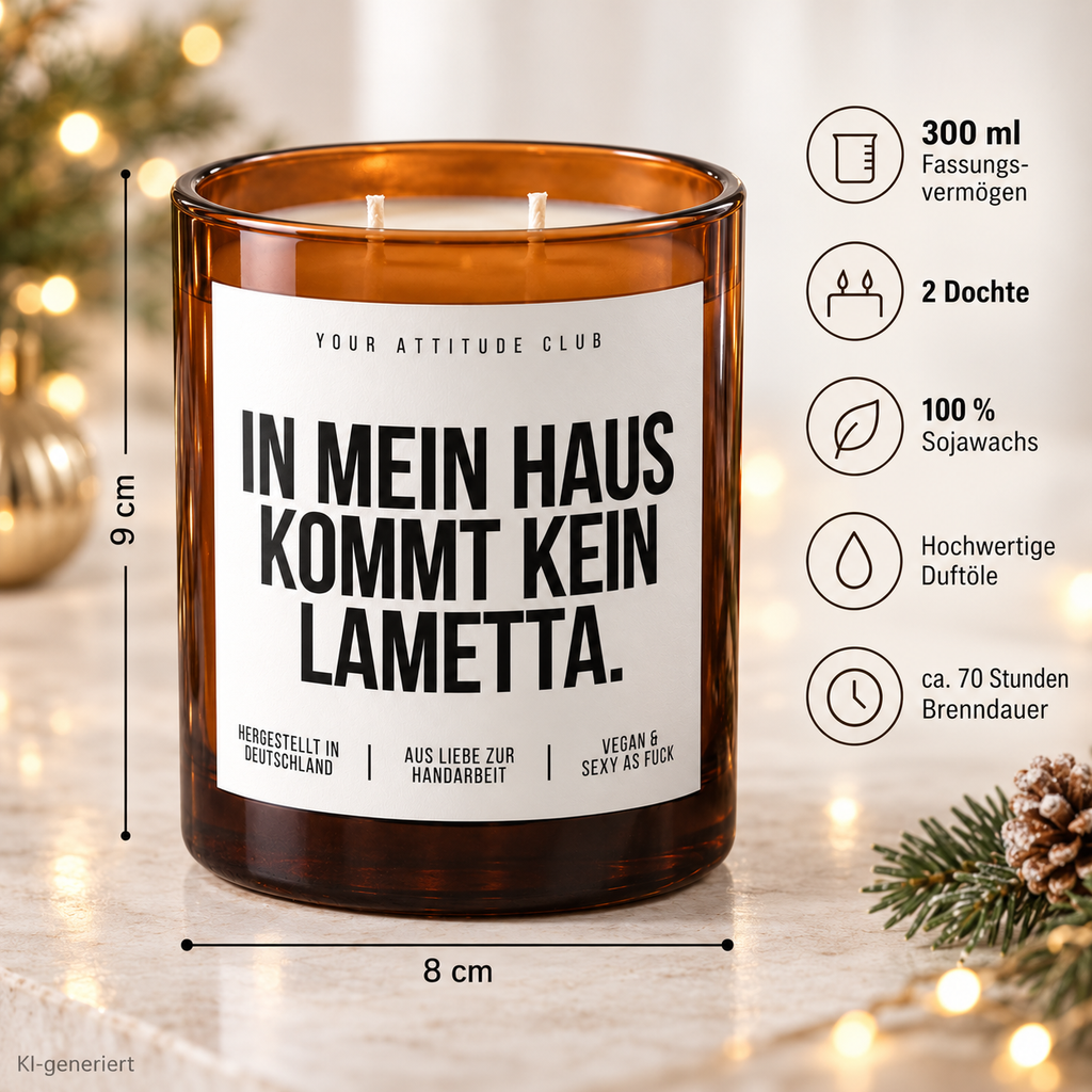 IN MEIN HAUS KOMMT KEIN LAMETTA. – Weihnachtskerze Naturgras Etikett | Weihnachtsgeschenk | Wichtelgeschenk | Geschenkidee Weihnachten
