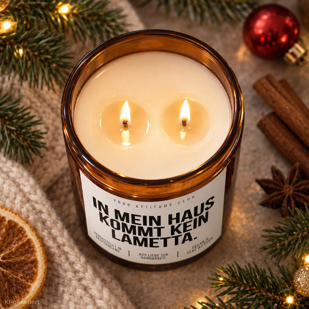 IN MEIN HAUS KOMMT KEIN LAMETTA. – Weihnachtskerze | Lustiges Weihnachtsgeschenk | Geschenk für Freunde, Familie & Kolleg:innen | Geschenkidee Weihnachten