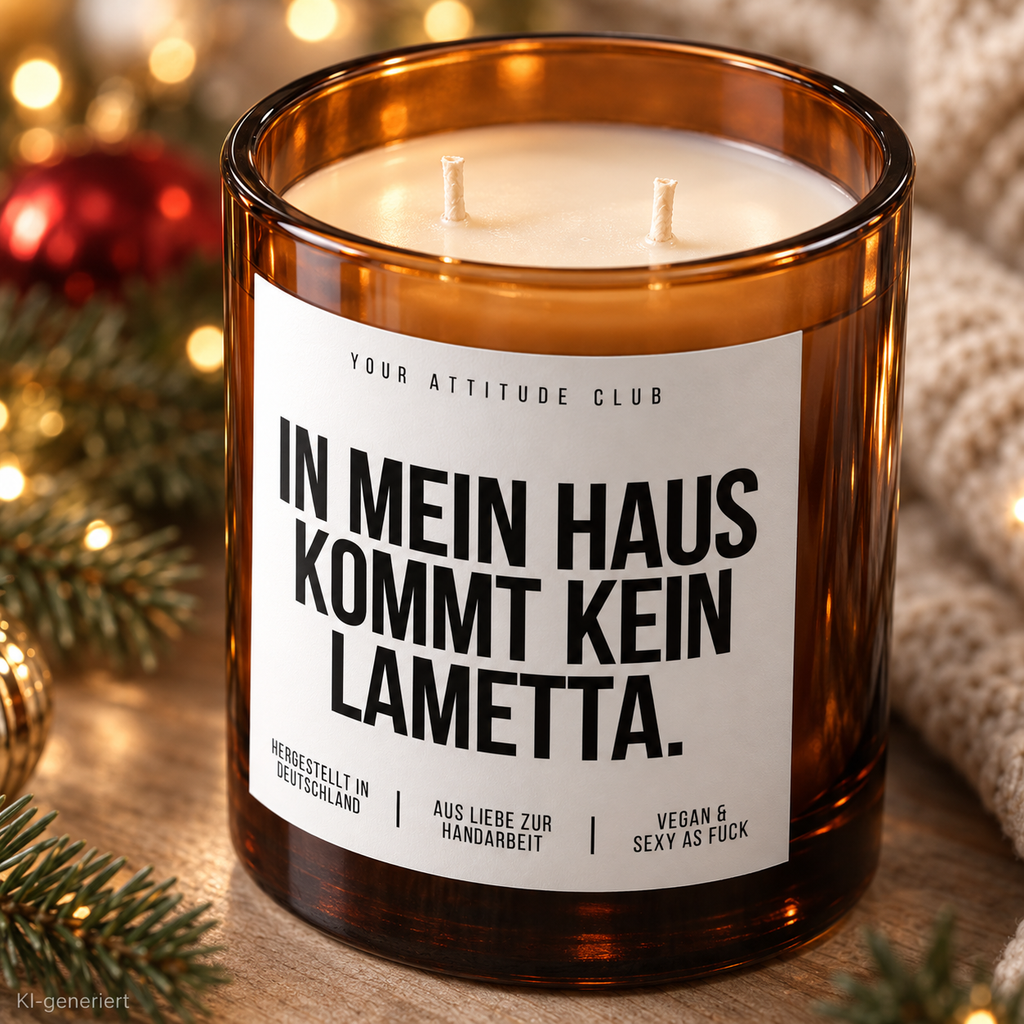 IN MEIN HAUS KOMMT KEIN LAMETTA. – Weihnachtskerze Naturgras Etikett | Weihnachtsgeschenk | Wichtelgeschenk | Geschenkidee Weihnachten