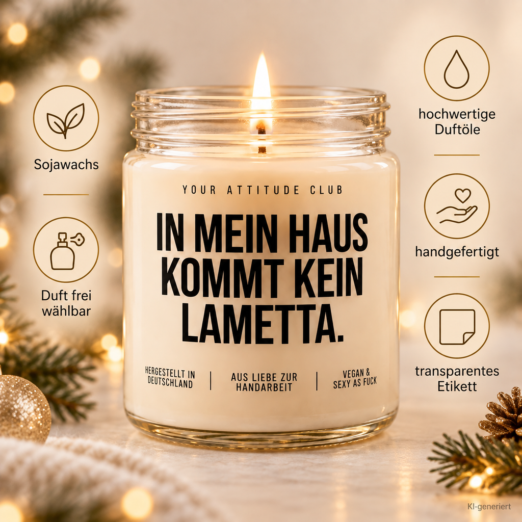 IN MEIN HAUS KOMMT KEIN LAMETTA. | Weihnachtskerze Duftkerze Weihnachten Weihnachtsgeschenk Wichtelgeschenk Geschenkidee für Familie Freunde