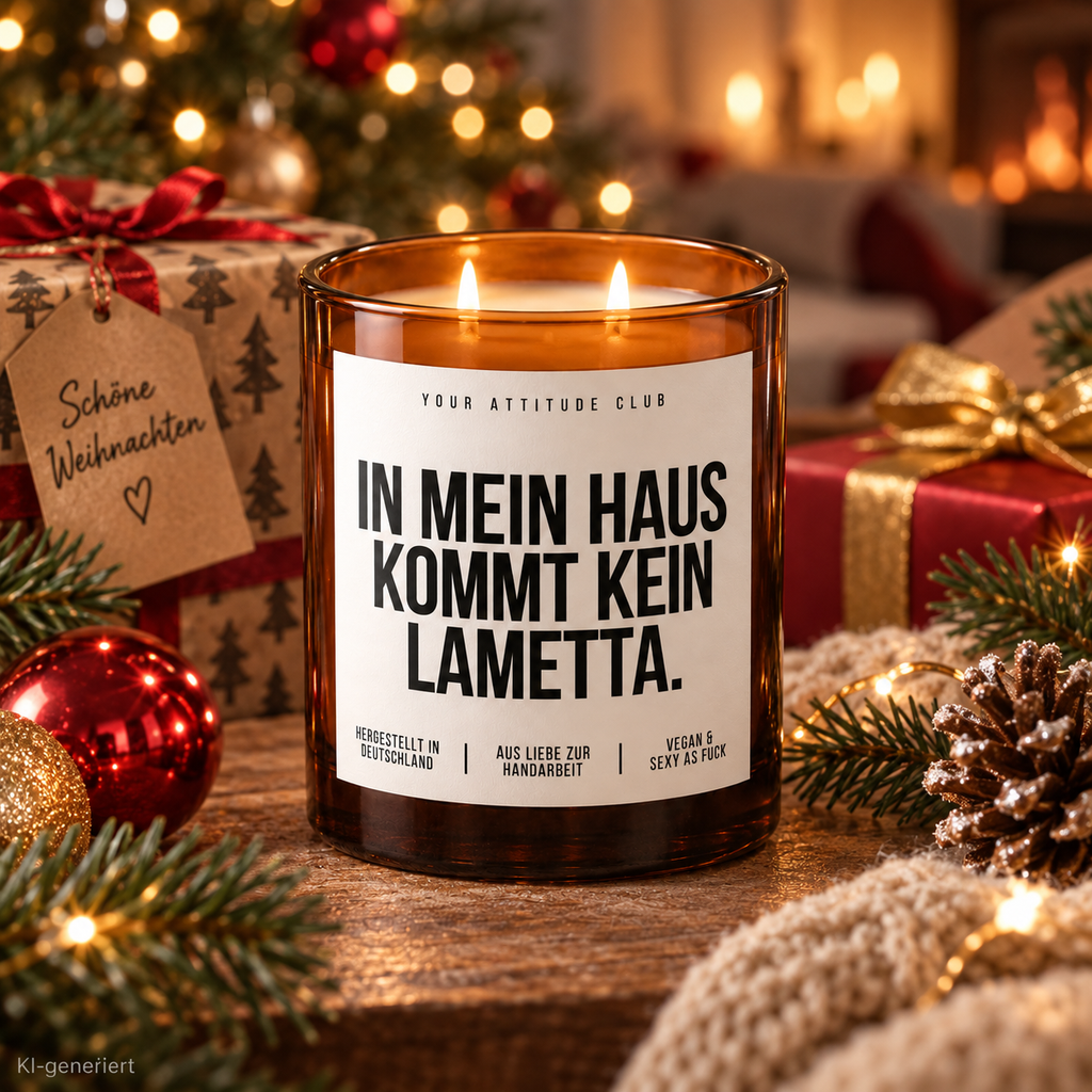 IN MEIN HAUS KOMMT KEIN LAMETTA. – Weihnachtskerze Naturgras Etikett | Weihnachtsgeschenk | Wichtelgeschenk | Geschenkidee Weihnachten