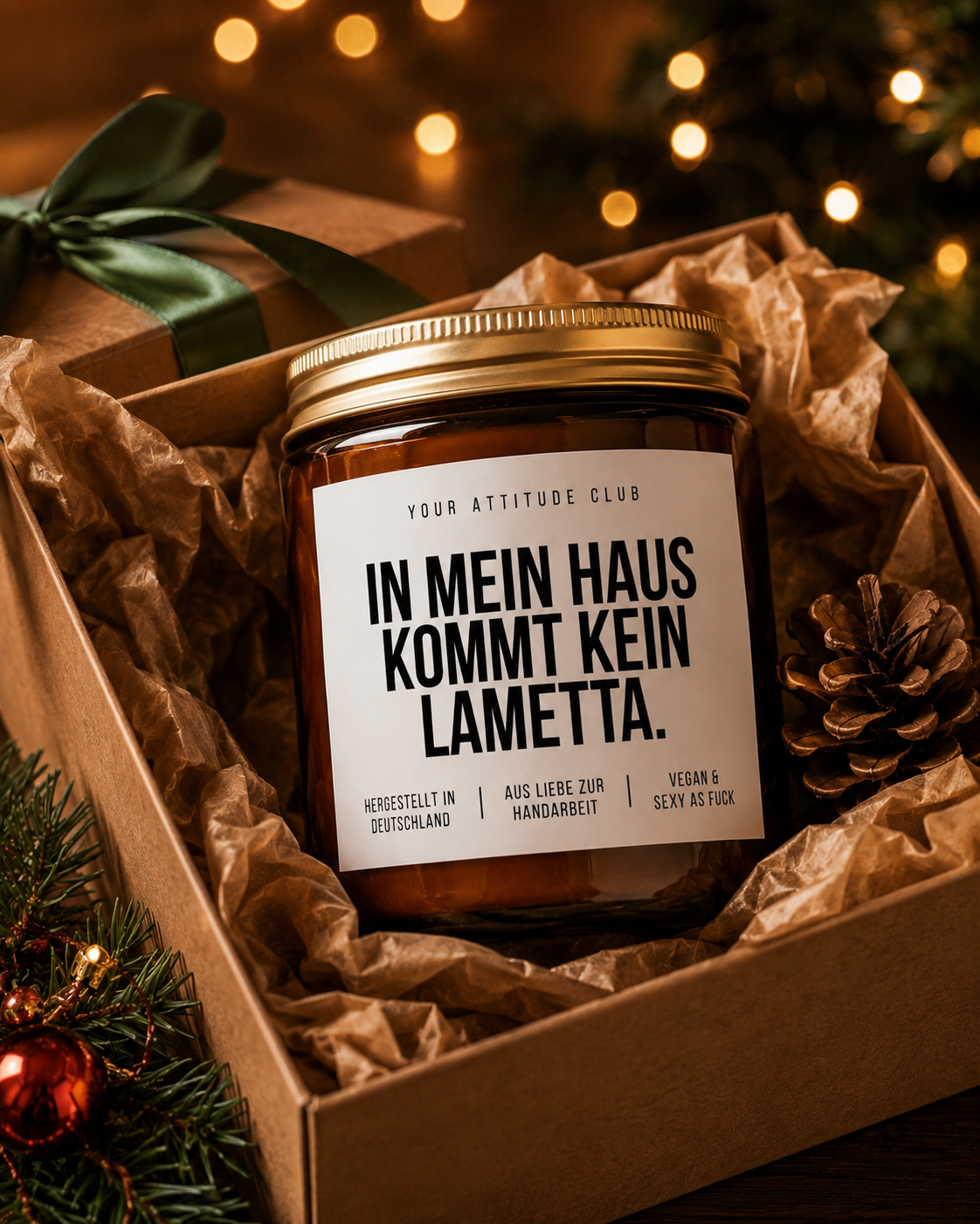 IN MEIN HAUS KOMMT KEIN LAMETTA Weihnachtskerze mit Spruch | lustige Duftkerze | freches Weihnachtsgeschenk | Wichtelgeschenk | Sojawachs Kerze handgemacht