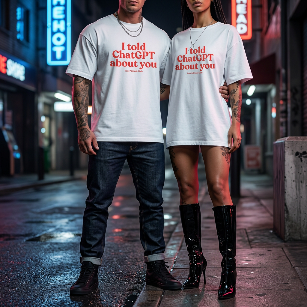 I told ChatGPT about you Shirt mit Frontprint – Oversize Unisex T-Shirt aus 100% Baumwolle, Statement Streetwear, Geschenkidee