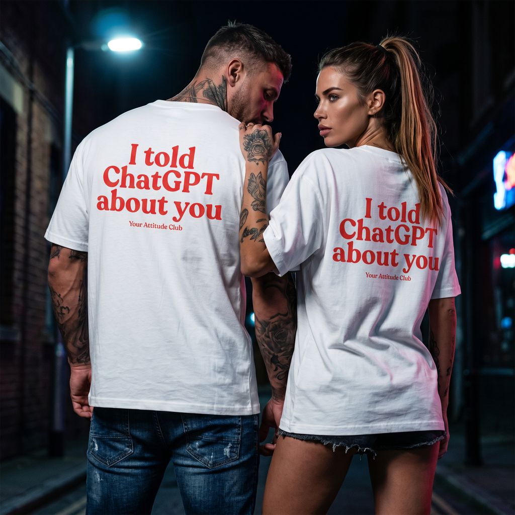 I told ChatGPT about you Shirt mit Backprint – Oversize Unisex T-Shirt aus 100% Baumwolle, Statement Streetwear, Geschenkidee