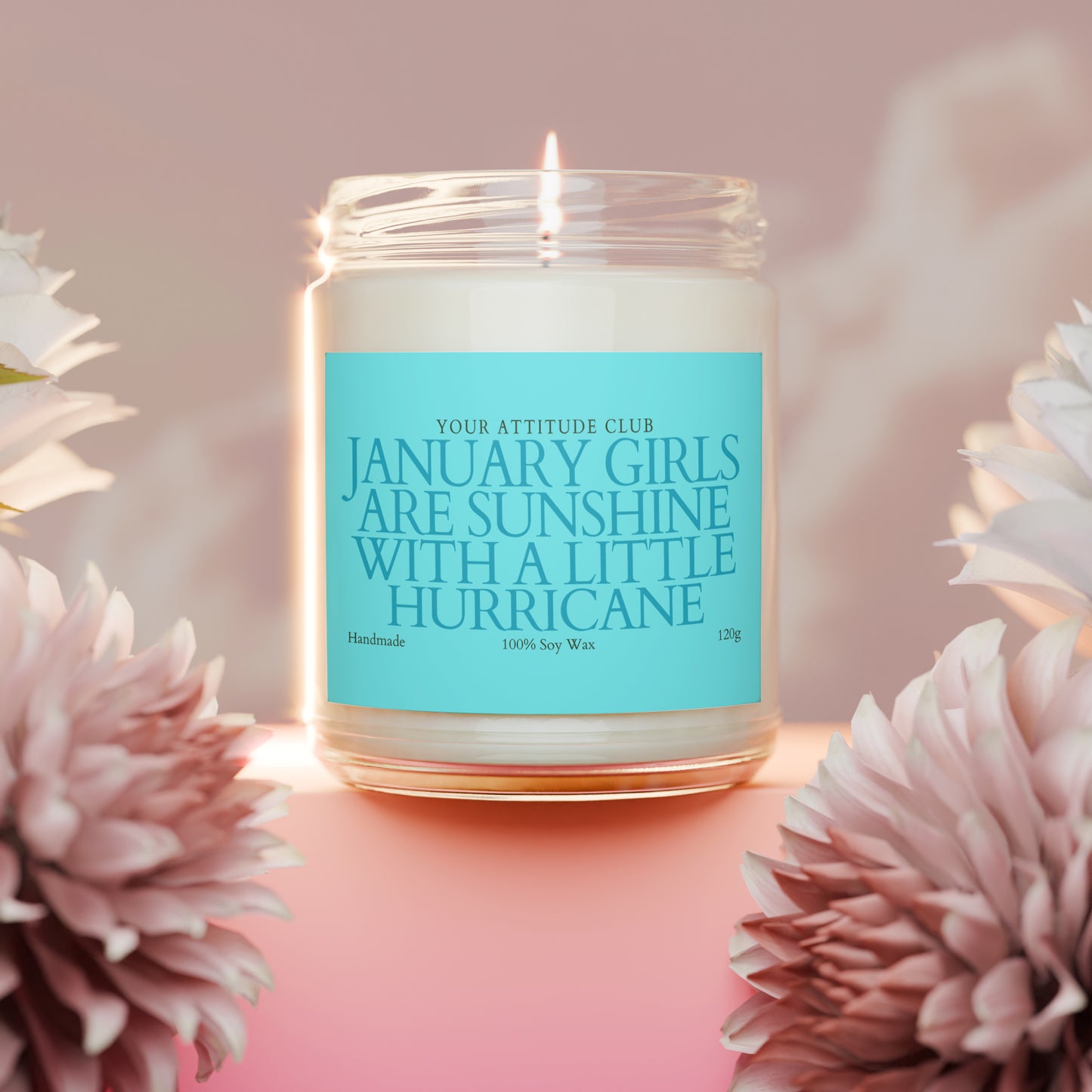 January Girls Are Sunshine With a Little Hurricane – Geburtstagskerze personalisiert, Geschenkidee Frau Januar, Duftkerze 120ml, Etikettfarbe wählbar, handmade