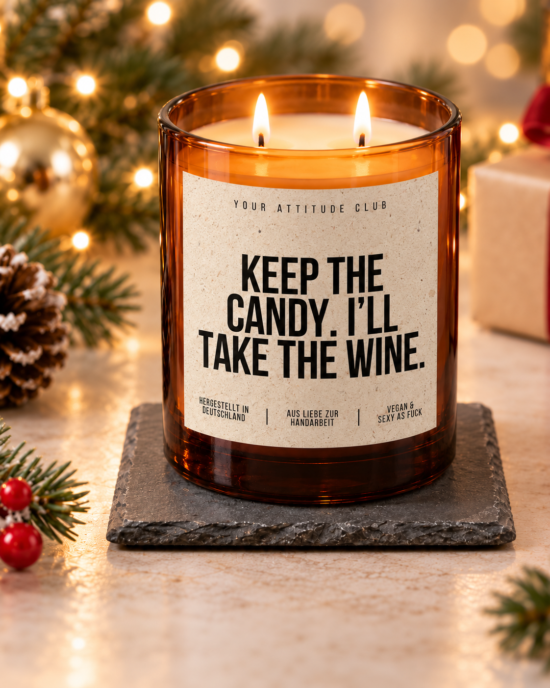 KEEP THE CANDY. I’LL TAKE THE WINE. – Weihnachtskerze | Weihnachtsgeschenk | Geschenk für Freundin, Kollegin & Weinliebhaber | Geschenkidee Weihnachten