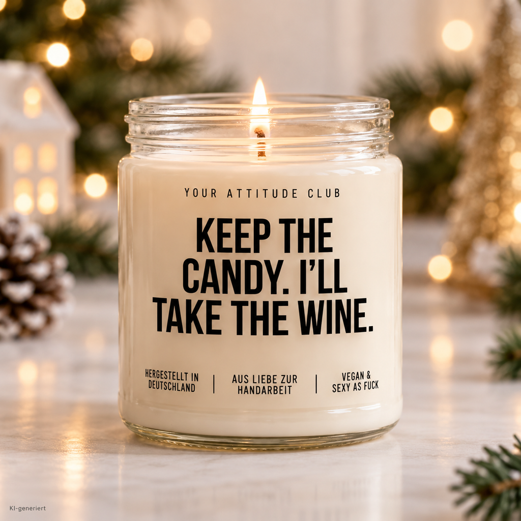 KEEP THE CANDY. I’LL TAKE THE WINE. | Weihnachtskerze Duftkerze Weihnachten Weihnachtsgeschenk Wichtelgeschenk Geschenkidee für Freunde Kollegin