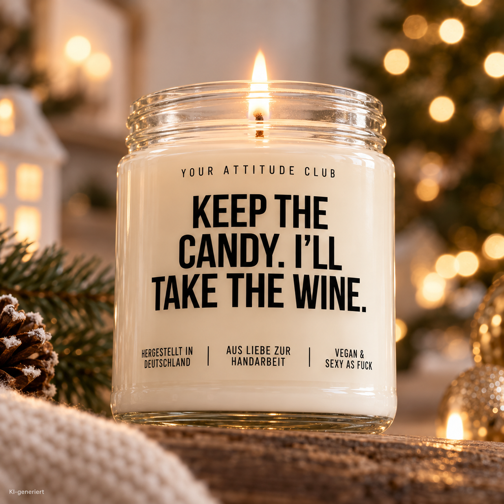 KEEP THE CANDY. I’LL TAKE THE WINE. | Weihnachtskerze Duftkerze Weihnachten Weihnachtsgeschenk Wichtelgeschenk Geschenkidee für Freunde Kollegin