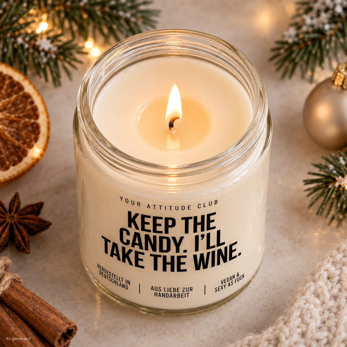 KEEP THE CANDY. I’LL TAKE THE WINE. | Weihnachtskerze Duftkerze Weihnachten Weihnachtsgeschenk Wichtelgeschenk Geschenkidee für Freunde Kollegin