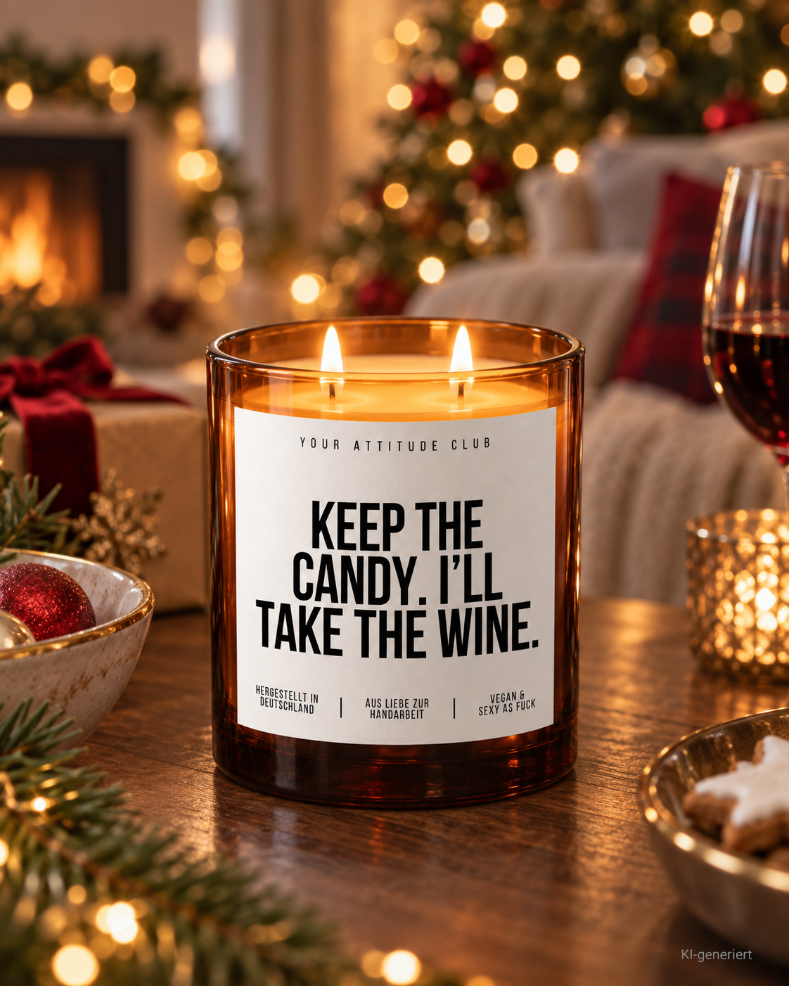 KEEP THE CANDY. I’LL TAKE THE WINE. – Weihnachtskerze | Weihnachtsgeschenk | Geschenk für Freundin, Kollegin & Weinliebhaber | Geschenkidee Weihnachten