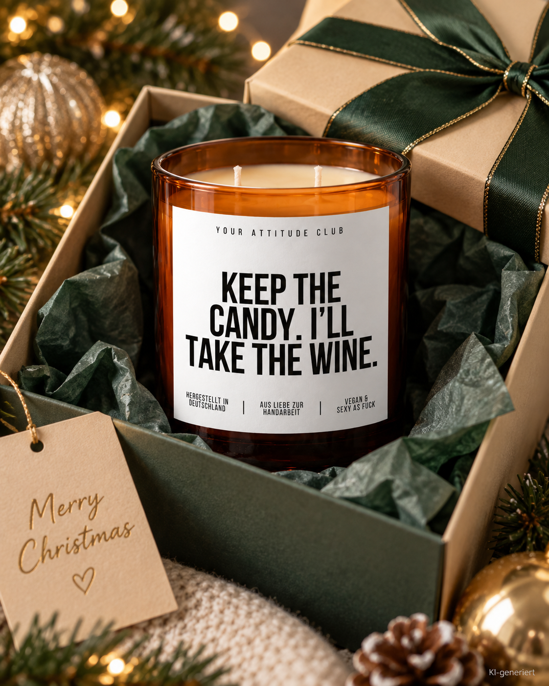 KEEP THE CANDY. I’LL TAKE THE WINE. – Weihnachtskerze | Weihnachtsgeschenk | Geschenk für Freundin, Kollegin & Weinliebhaber | Geschenkidee Weihnachten