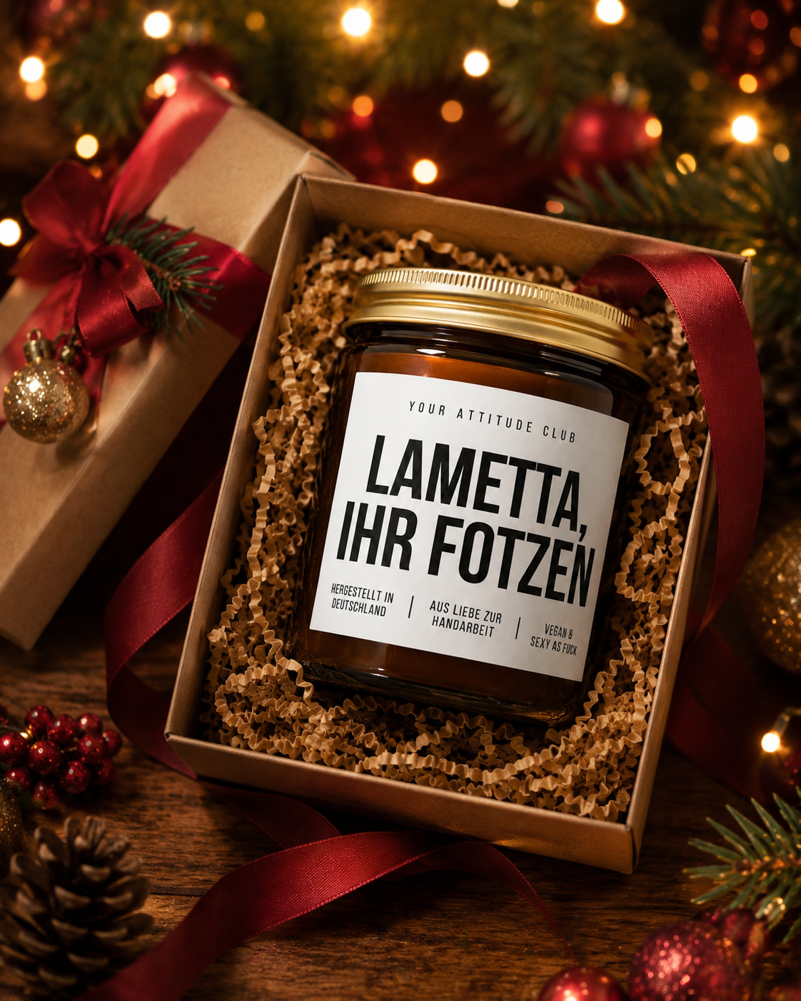 LAMETTA, IHR FOTZEN Weihnachtskerze mit Spruch | freche Duftkerze | lustiges Weihnachtsgeschenk für Erwachsene | Wichtelgeschenk | Sojawachs Kerze