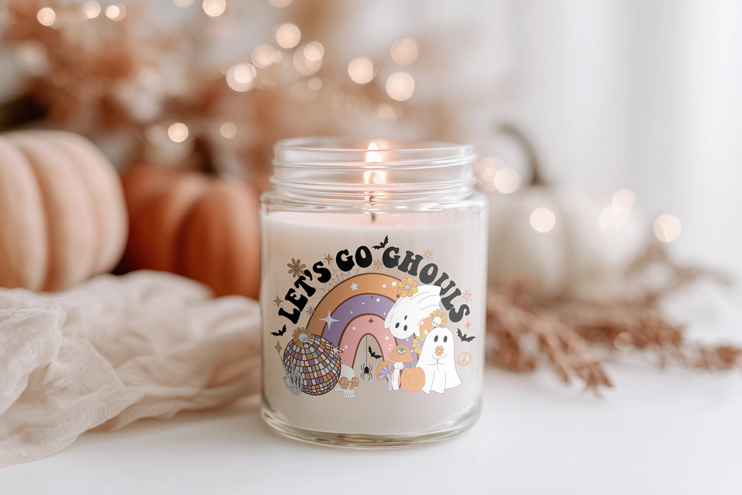 Let’s Go Ghouls Kerze – Halloween Kerze Herbst Duftkerze Glas Transparent Vegan Sojawachs Geschenkidee Homedecor