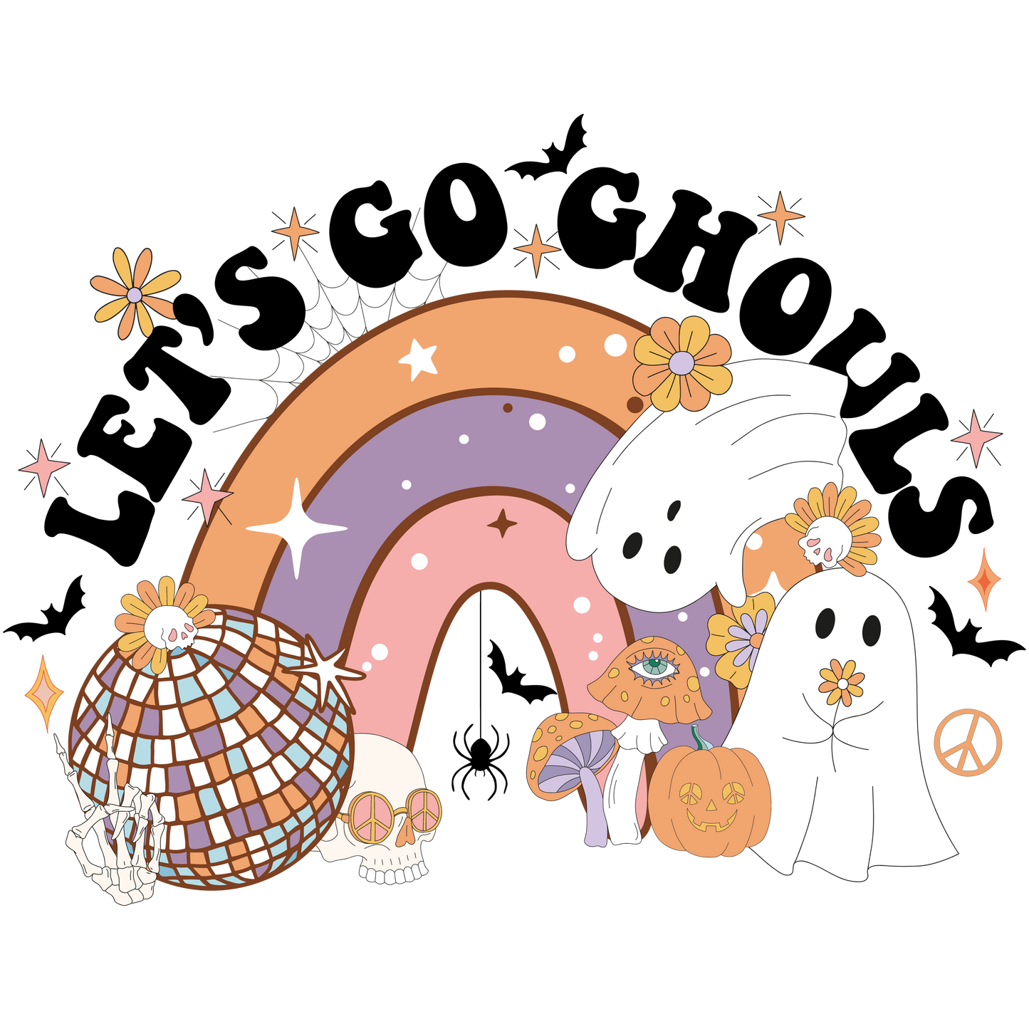 Let’s Go Ghouls Halloween Tragetasche – Baumwollbeutel 38x42cm – rosa, beige & schwarz – auch als Bügelbild für Shirt & Kissen erhältlich