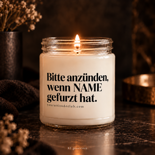 Light when NAME farted candle - personalized witty saying candle funny gift handmade soy wax by Your Attitude Club