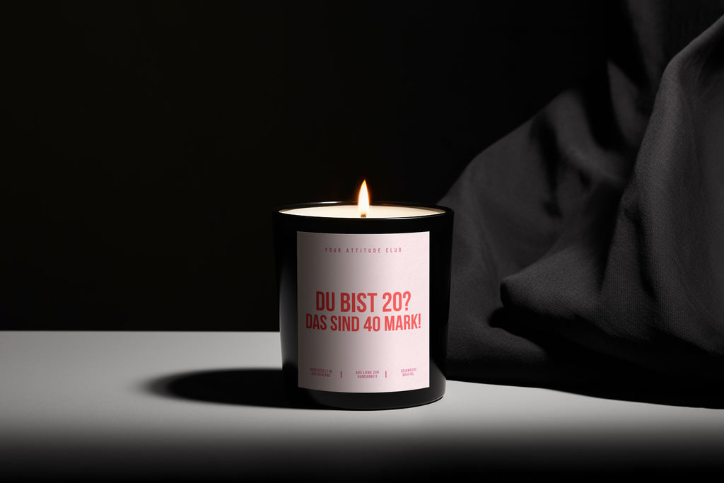 Du bist 20? Das sind 40 Mark! | Schwarze Luxuskerze | Rosa Etikett