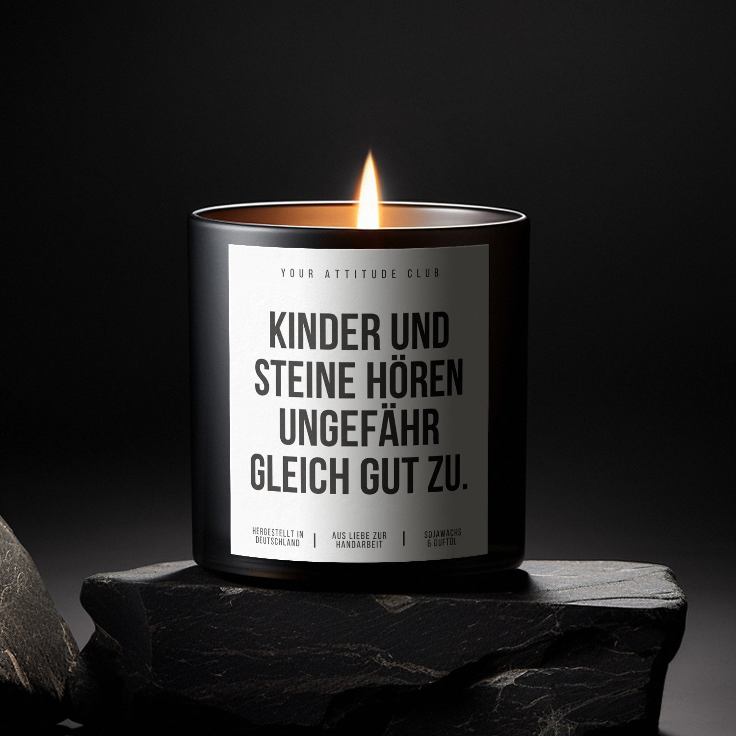 Kinder und Steine hören ungefähr gleich gut zu | 300ml Duftkerze mit Humor & 2 Dochten
