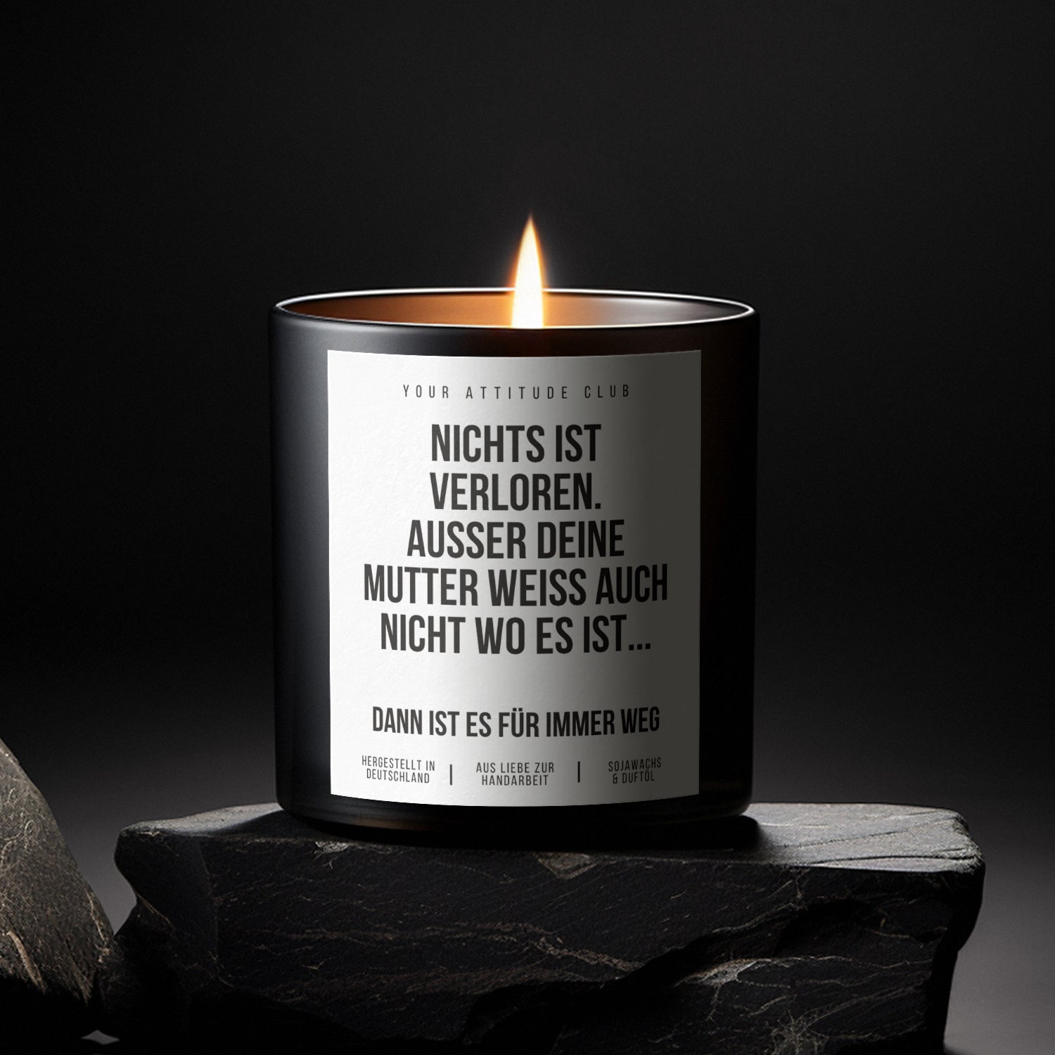 Nichts ist verloren. Außer deine Mutter weiß auch nicht wo es ist… dann ist es für immer weg – Humorvolle Muttertagskerze mit 2 Dochten