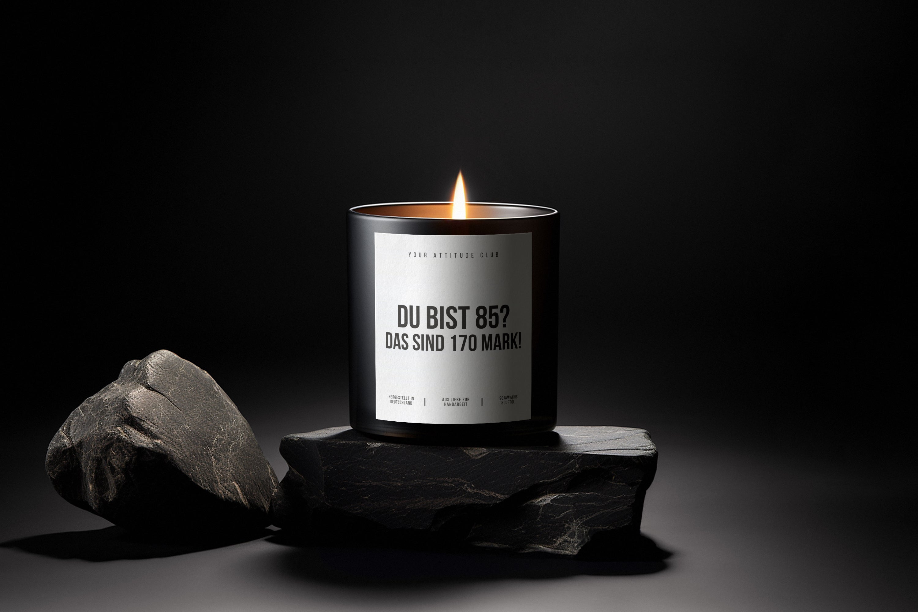 Du bist 85? Das sind 170 Mark! | Schwarze Luxuskerze | Weißes Etikett