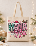 Mama Christmas – Weihnachtlicher Stoffbeutel für Mama aus 100 % Baumwolle | Weihnachtstasche mit rosa Schleife | Geschenk für die beste Mama