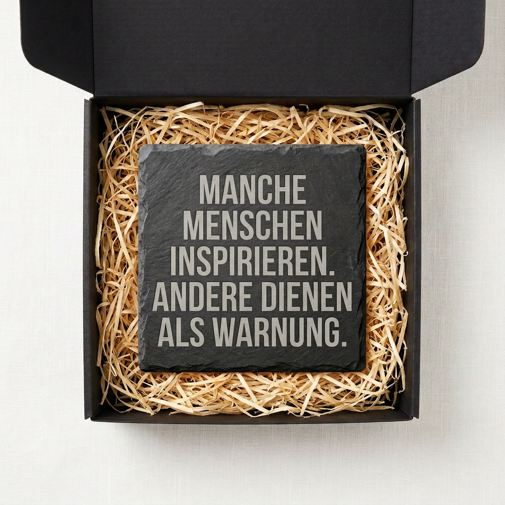 Manche Menschen inspirieren. Andere dienen als Warnung. – Schiefer Untersetzer 10x10 cm, lustiges Büro Geschenk, Geschenk für Arbeitskollegen, handgravierter Naturstein