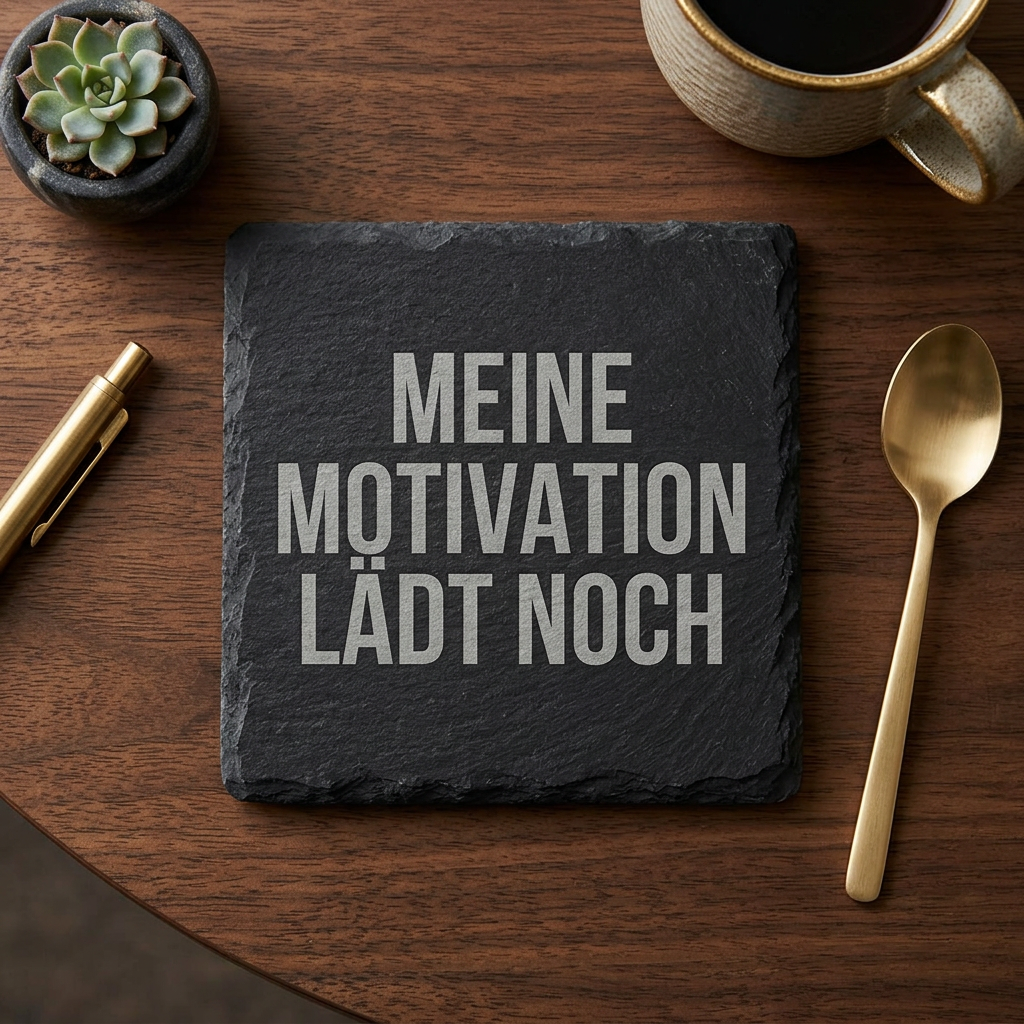 Meine Motivation lädt noch – Schiefer Untersetzer 10x10 cm, lustiges Büro Geschenk, Geschenk für Arbeitskollegen, handgravierter Naturstein