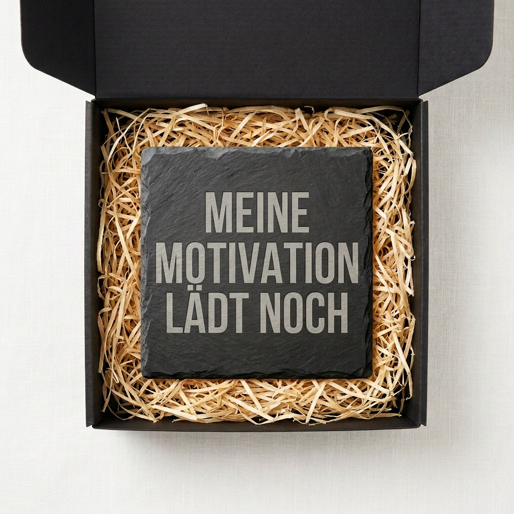 Meine Motivation lädt noch – Schiefer Untersetzer 10x10 cm, lustiges Büro Geschenk, Geschenk für Arbeitskollegen, handgravierter Naturstein
