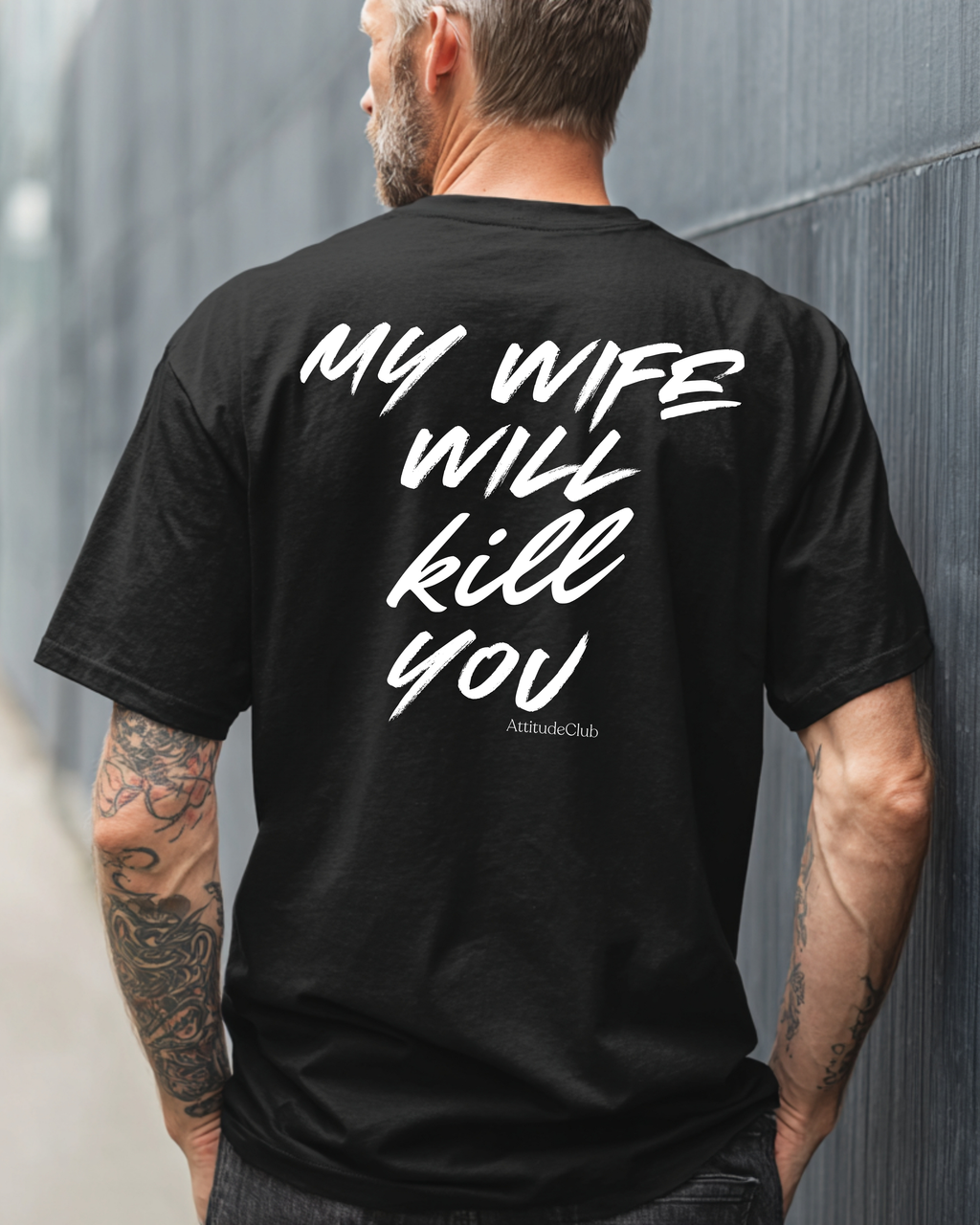 MY WIFE WILL KILL YOU – Oversize Herren Shirt Bio Baumwolle | Statement T Shirt Männer | Premium Oversize Backprint