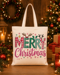 Merry Christmas – Weihnachtlicher Stoffbeutel aus 100 % Baumwolle | Bunte Weihnachtstasche mit langen Henkeln | Nachhaltige Geschenkidee