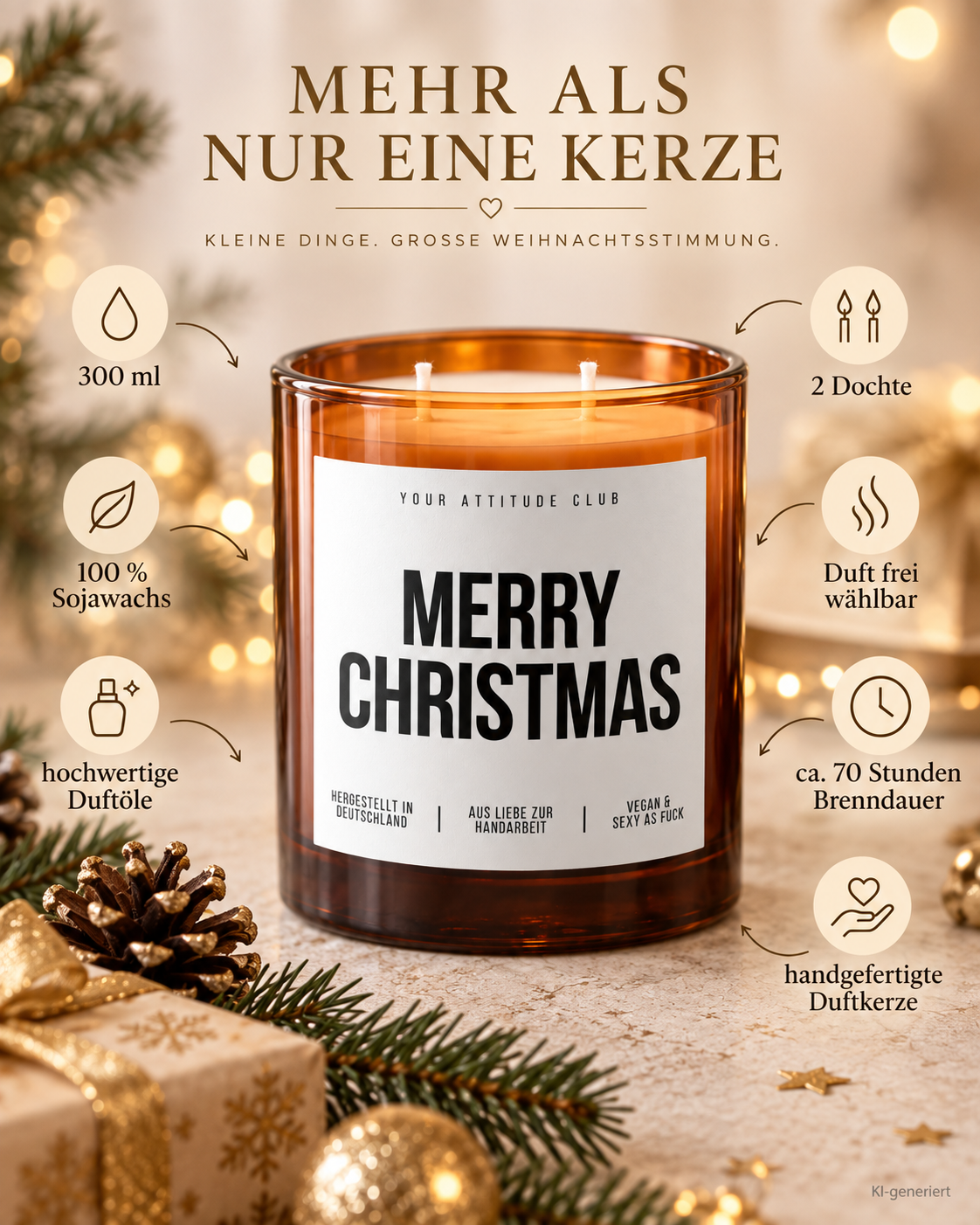 MERRY CHRISTMAS – Weihnachtskerze | Weihnachtsgeschenk | Geschenk für Familie, Freunde & Kolleg:innen | Geschenkidee Weihnachten