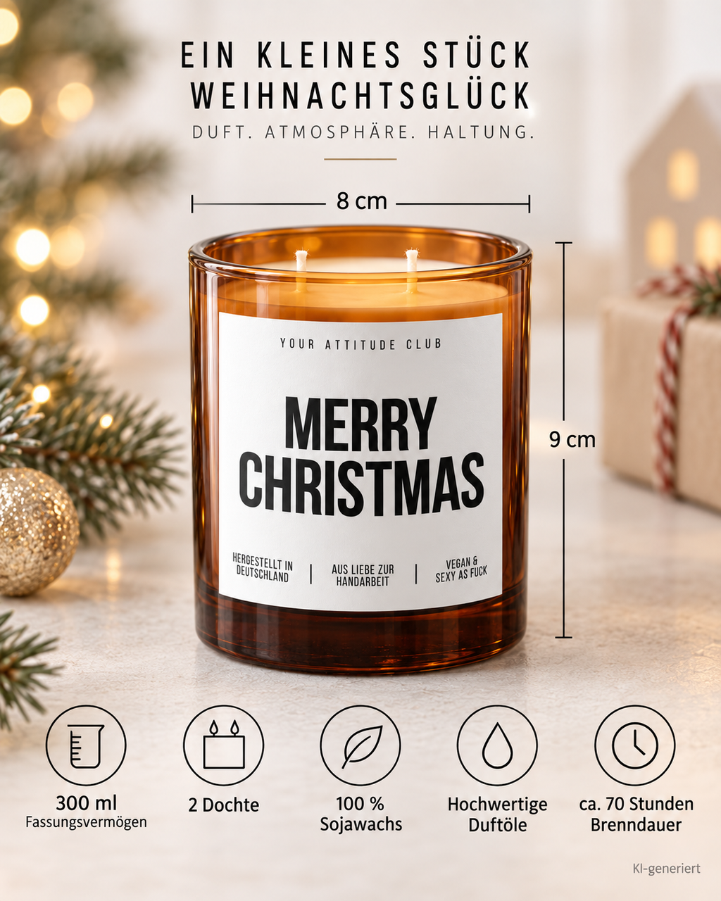 MERRY CHRISTMAS – Weihnachtskerze Naturgras Etikett | Weihnachtsgeschenk | Geschenk für Familie, Freunde & Kollegen | Geschenkidee Weihnachten