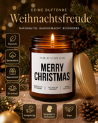 MERRY CHRISTMAS Weihnachtskerze mit Spruch | klassische Duftkerze | Geschenk Weihnachten | Wichtelgeschenk | Sojawachs Kerze handgemacht
