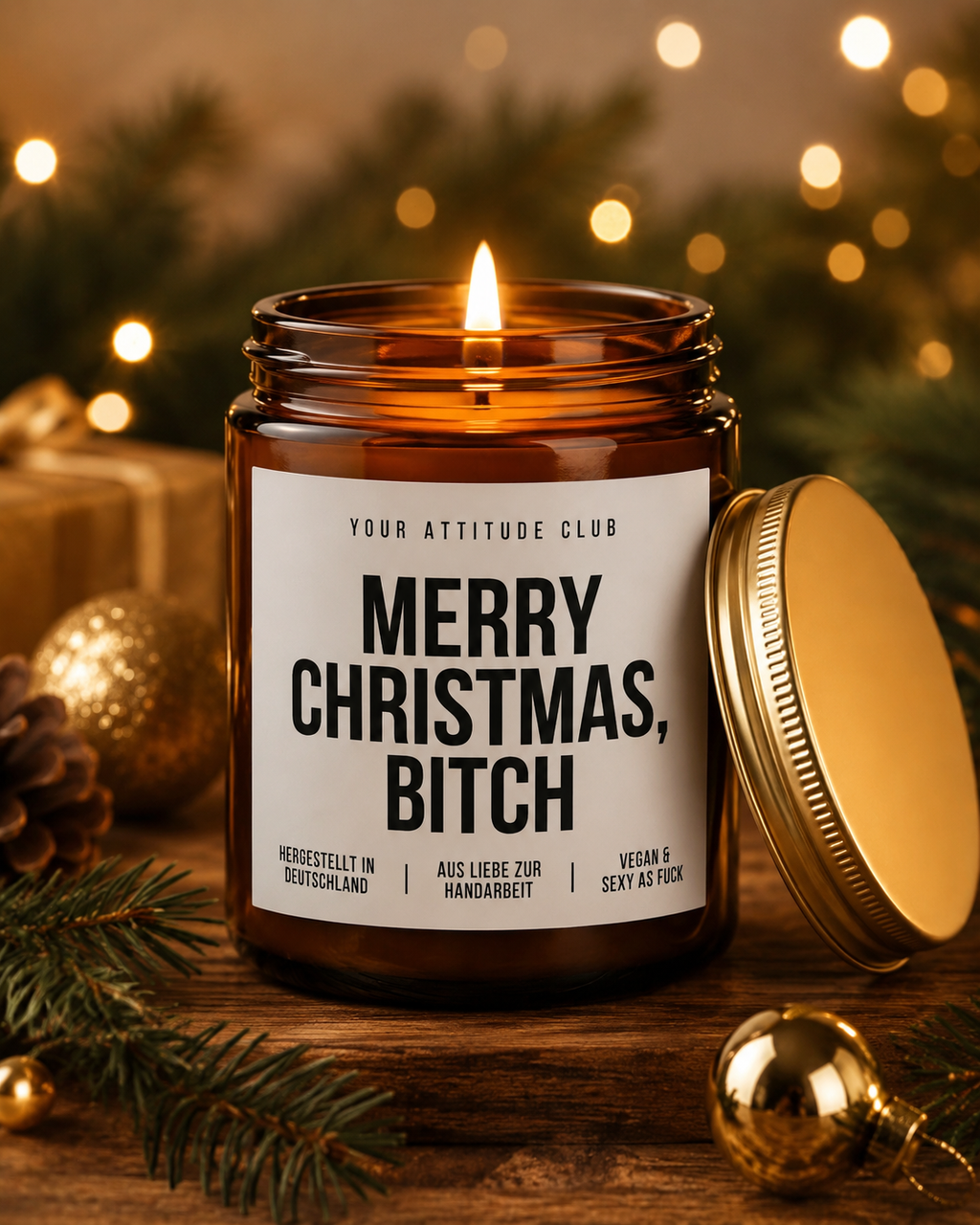 MERRY CHRISTMAS, BITCH Weihnachtskerze mit Spruch | freche Duftkerze | lustiges Weihnachtsgeschenk | Wichtelgeschenk Erwachsene | Sojawachs Kerze handgemacht