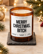 MERRY CHRISTMAS, BITCH – Weihnachtskerze Naturgras Etikett | Lustiges Weihnachtsgeschenk | Geschenk für Freundin & Kollegin | Geschenkidee Weihnachten