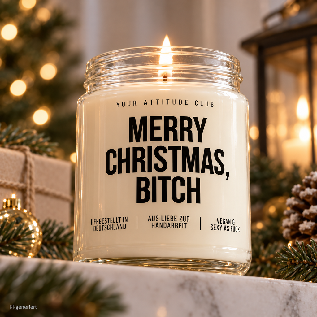 MERRY CHRISTMAS, BITCH | Weihnachtskerze Duftkerze Weihnachten Weihnachtsgeschenk lustige Geschenkidee Wichtelgeschenk für Freundin Kollegin Schwester