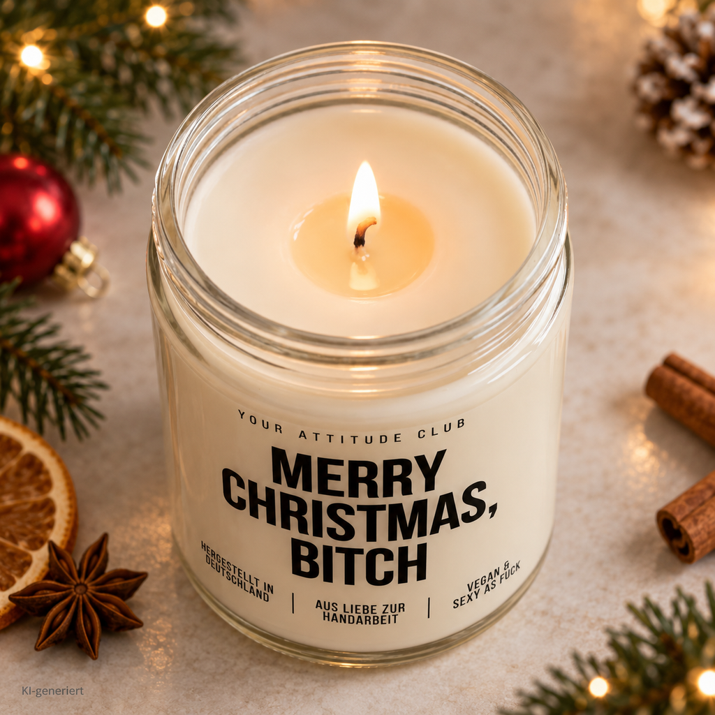 MERRY CHRISTMAS, BITCH | Weihnachtskerze Duftkerze Weihnachten Weihnachtsgeschenk lustige Geschenkidee Wichtelgeschenk für Freundin Kollegin Schwester