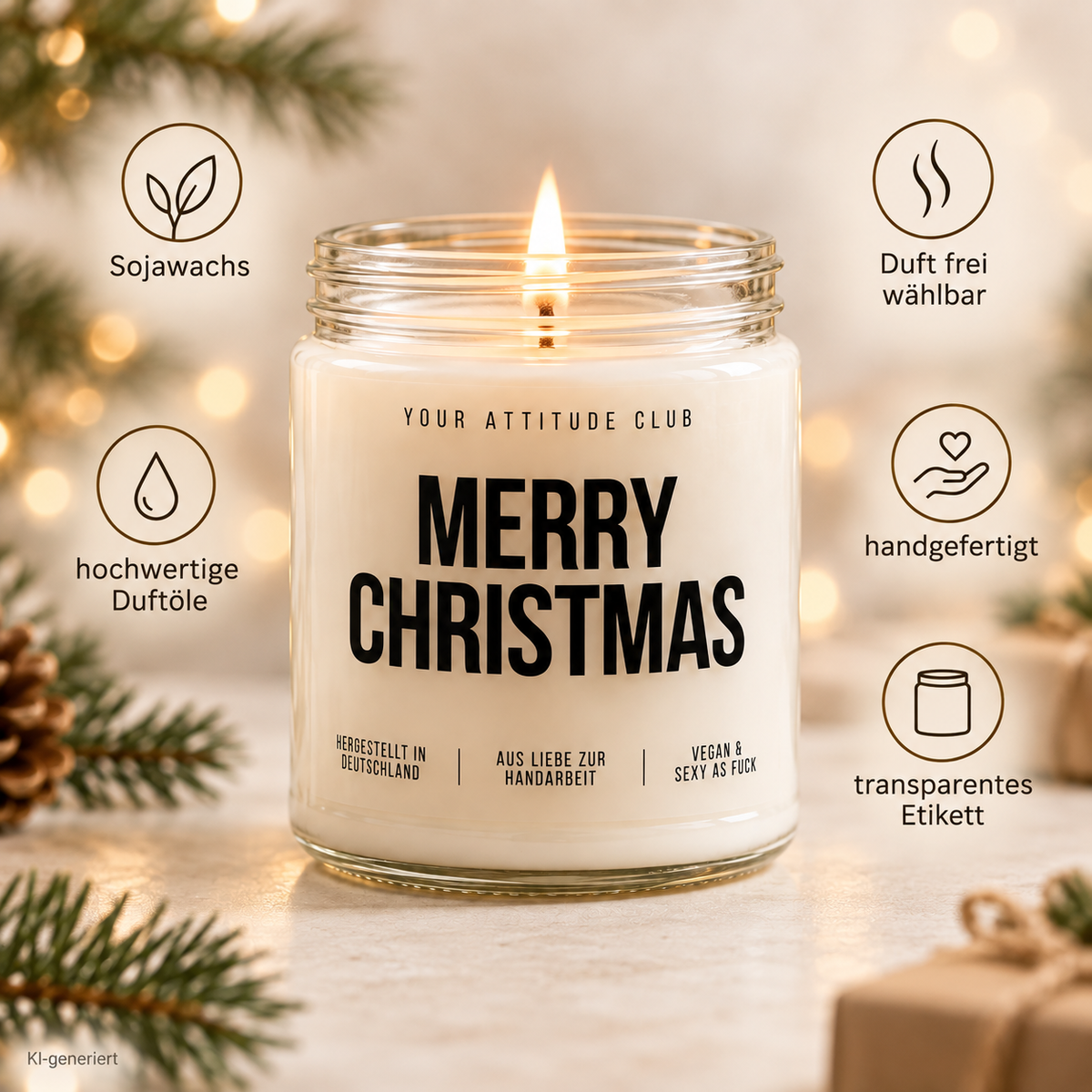 MERRY CHRISTMAS | Weihnachtskerze Duftkerze Weihnachten Weihnachtsgeschenk Geschenkidee Wichtelgeschenk für Mama Papa Freundin Kollegin Freunde