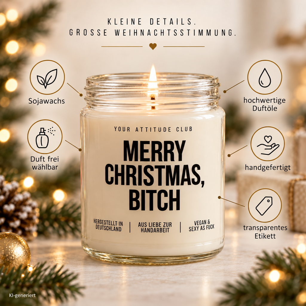 MERRY CHRISTMAS, BITCH | Weihnachtskerze Duftkerze Weihnachten Weihnachtsgeschenk lustige Geschenkidee Wichtelgeschenk für Freundin Kollegin Schwester