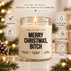 MERRY CHRISTMAS, BITCH | Weihnachtskerze Duftkerze Weihnachten Weihnachtsgeschenk lustige Geschenkidee Wichtelgeschenk für Freundin Kollegin Schwester