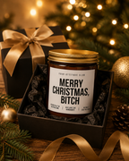 MERRY CHRISTMAS, BITCH Weihnachtskerze mit Spruch | freche Duftkerze | lustiges Weihnachtsgeschenk | Wichtelgeschenk Erwachsene | Sojawachs Kerze handgemacht